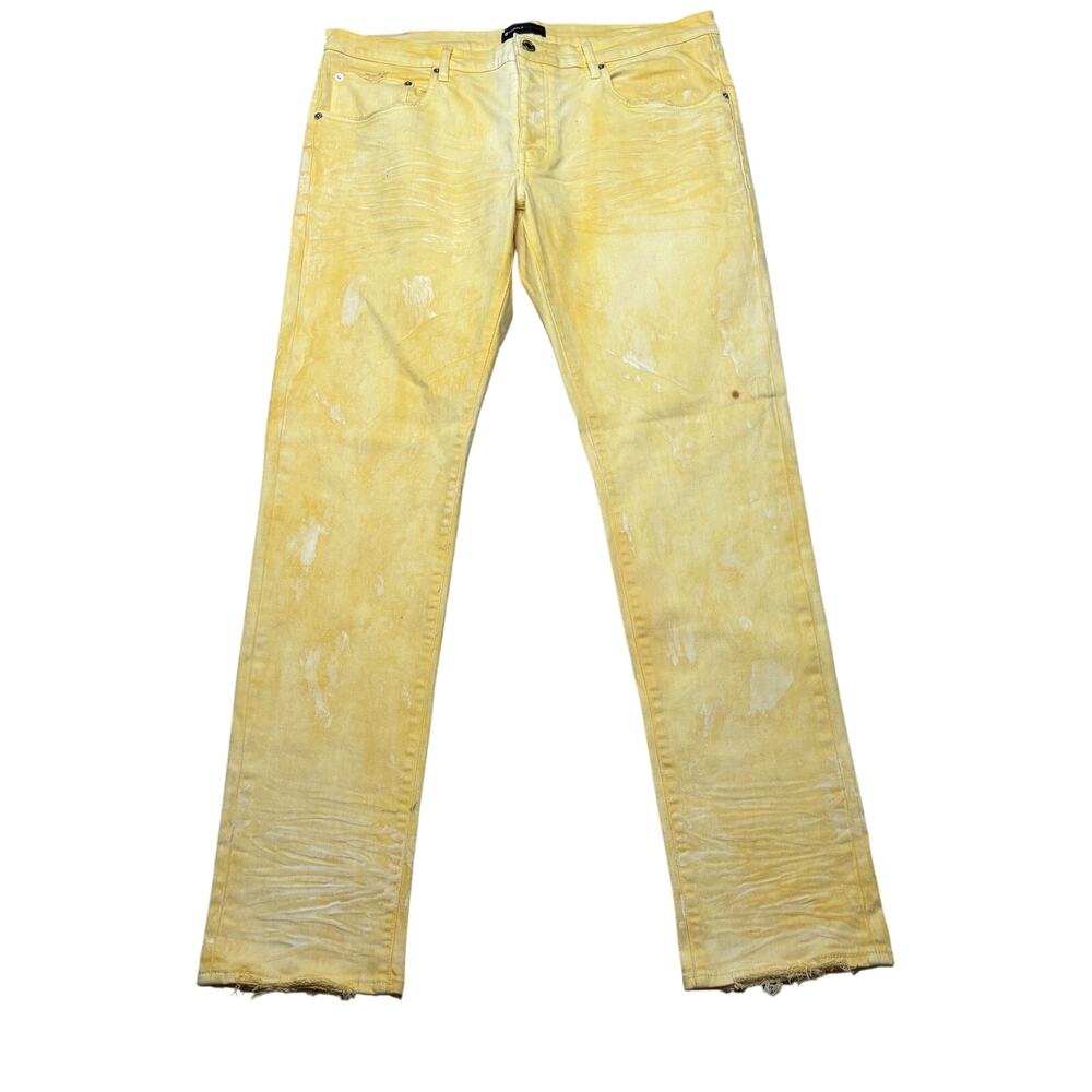 Purple Brand P001 Slim Fit Low Rise Jeans Men's 38x34 Bright Yellow Hard Wax